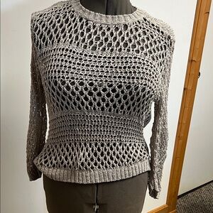 Christian Siriano Taupe Open-Knit Sweater